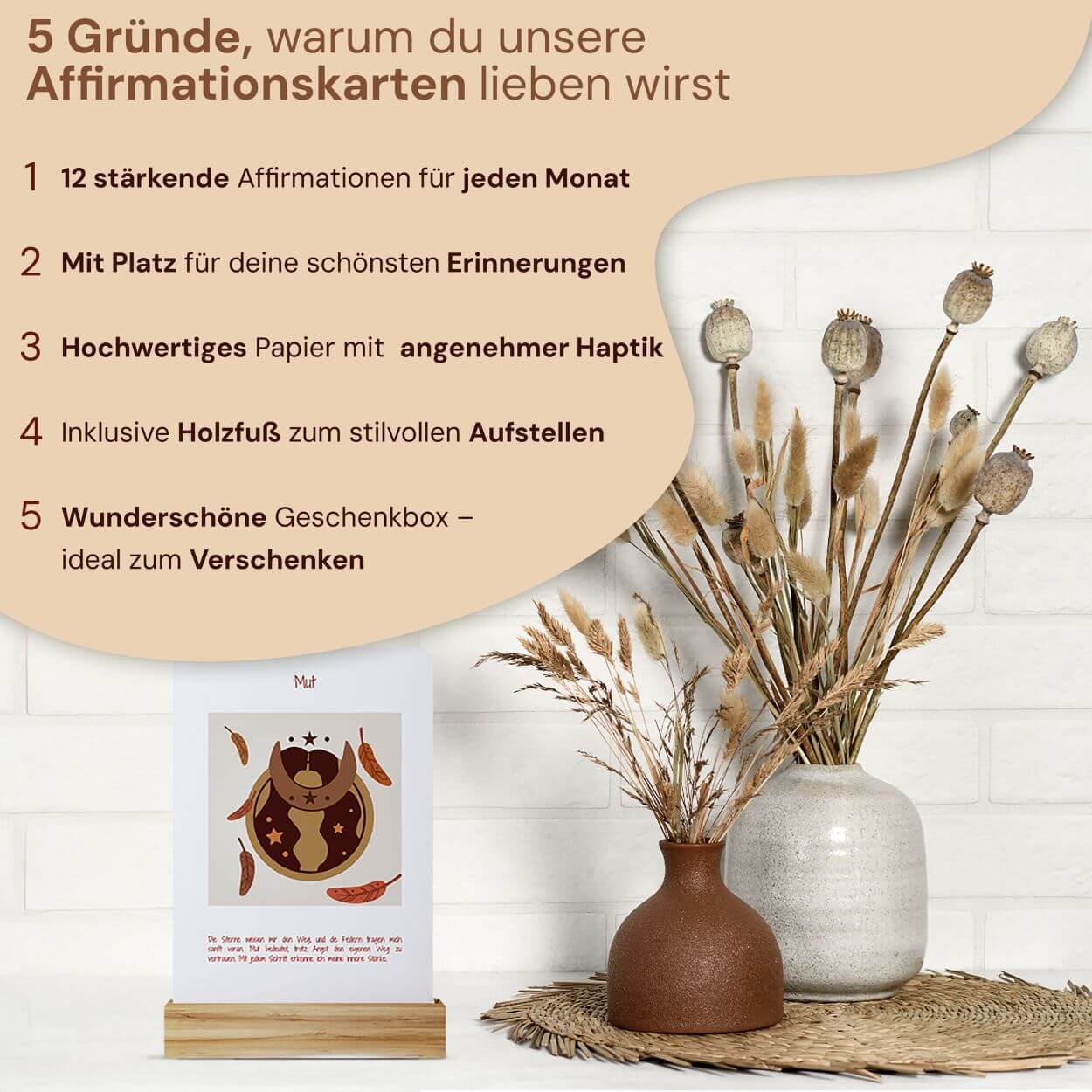 12 Astro Affirmationskarten mit Holzständer