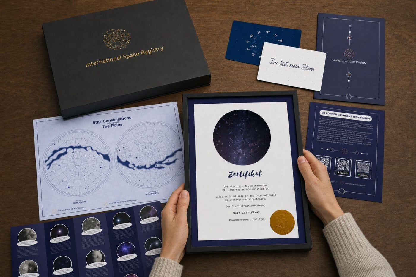 All-in-One Premium Geschenkset von Galaxieregister mit geschlossener Box und Zertifikat