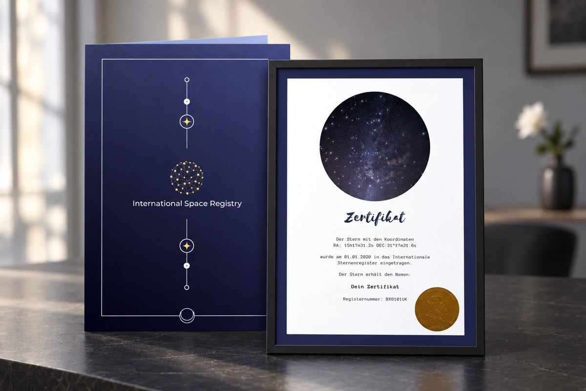 Galaxieregister Zertifikat und Präsentationsmappe als stilles persönliches Andenken